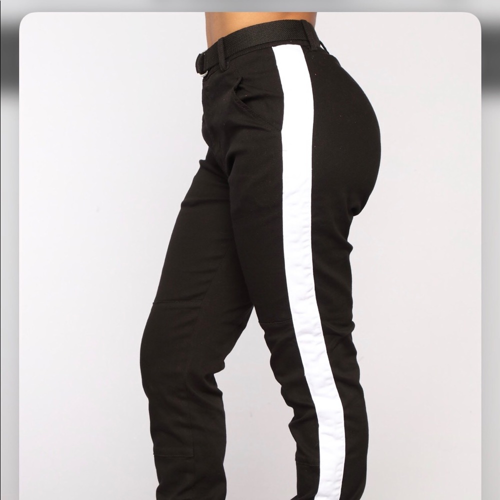 Black joggers with white stripe